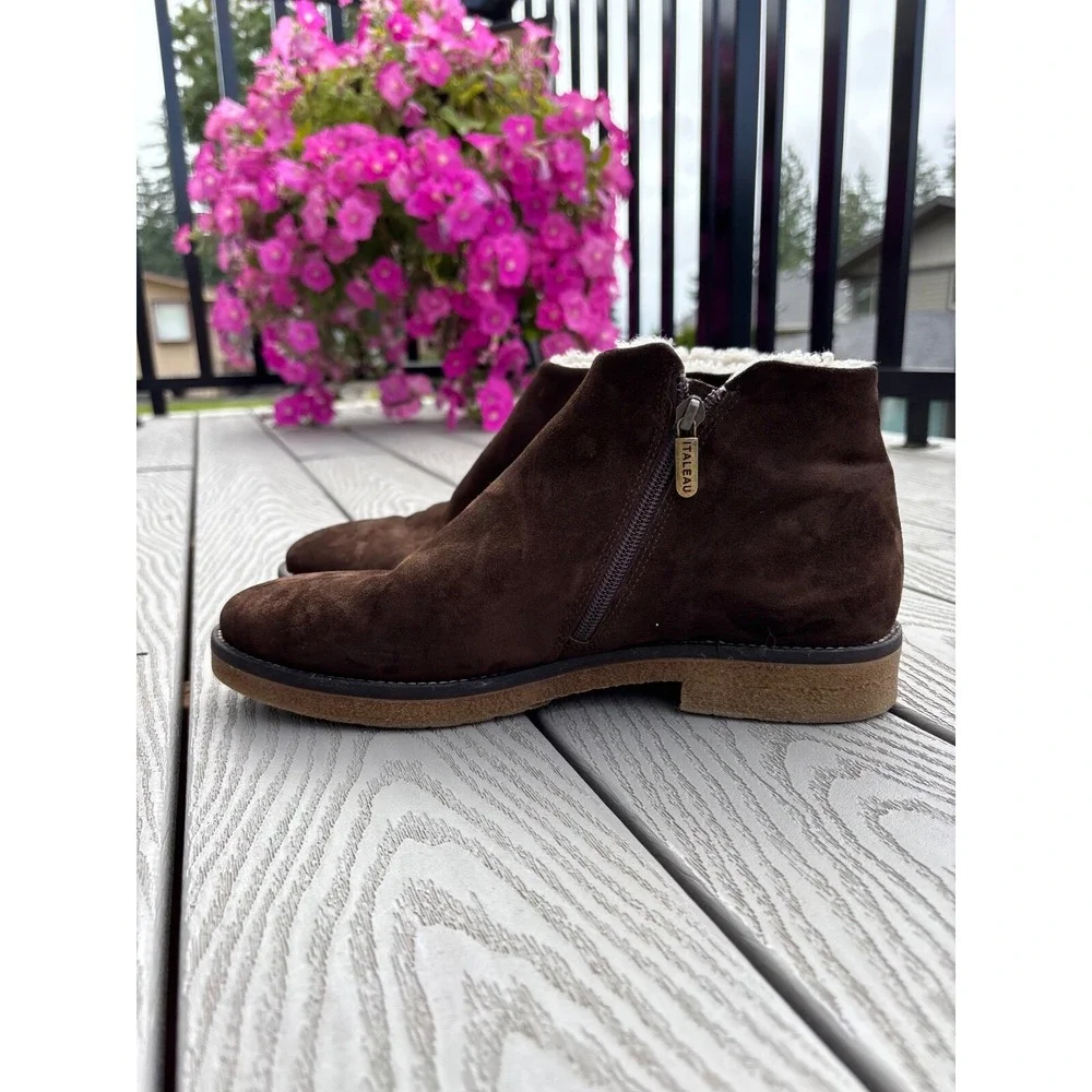 Italeau Waterproof Foliana Suede Round Toe‎ Ankle Zip Booties US Size 10.5